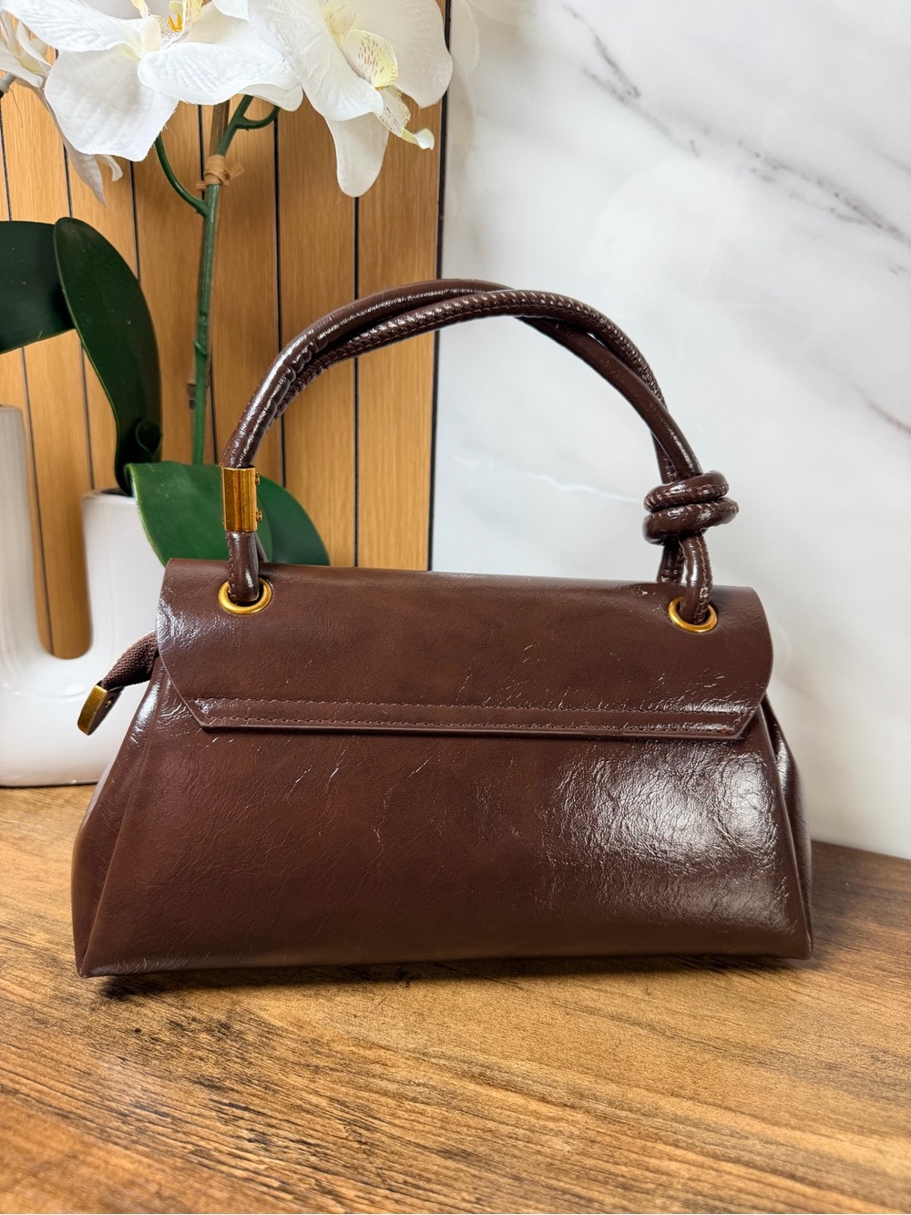 Brown Leather Top-Handle Crossbody Bag - Unbranded - Picture 5 of 8